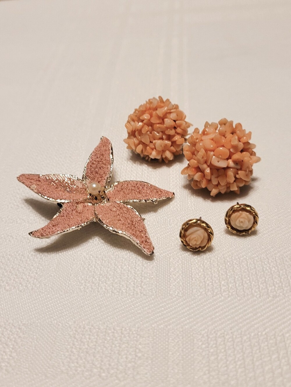 Vintage Jewelry Lot Boho Coral Beach Ocean Starfish Brooch Earrings